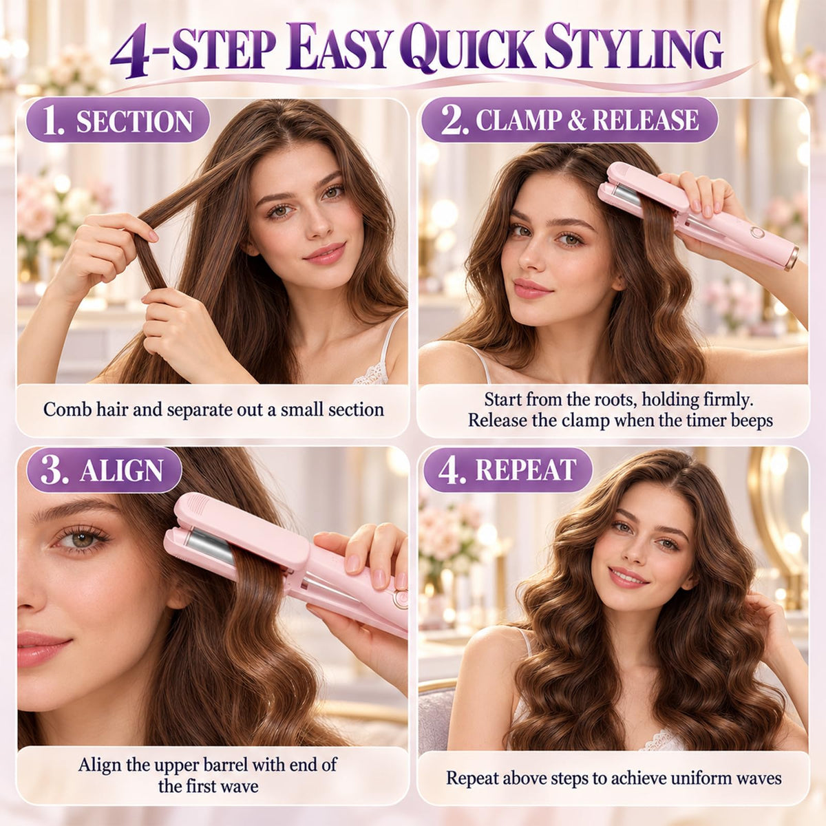 32mm Deep Wave Hair Curler, French Wave Curling Iron，Purple
