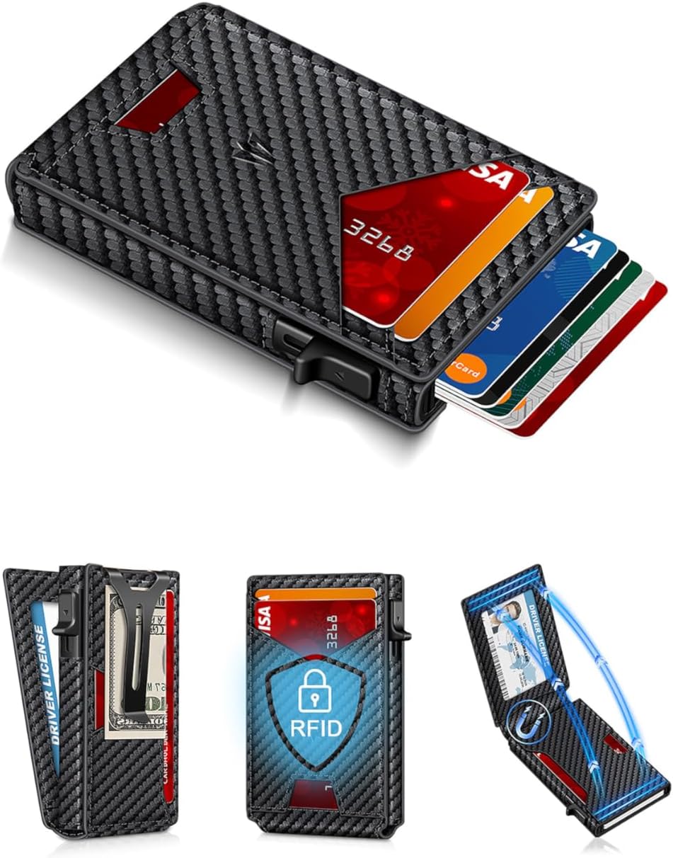 Slim RFID Wallet with Aluminum Pop-Up Design for Everyday Carry