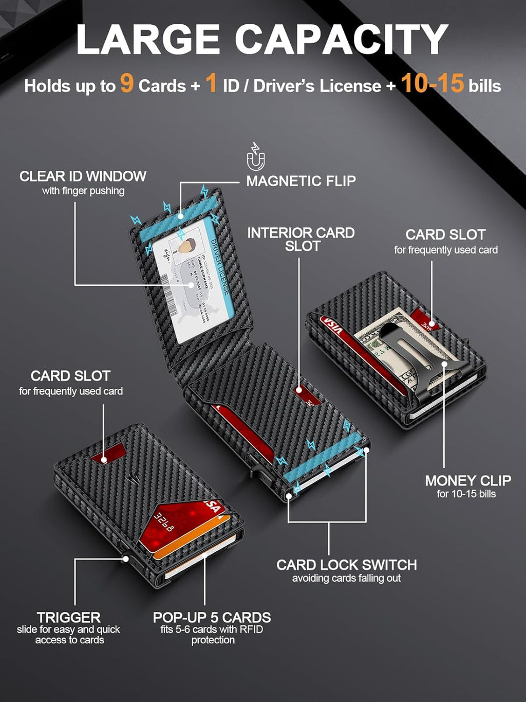 Slim RFID Wallet with Aluminum Pop-Up Design for Everyday Carry